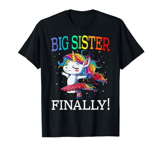 Big Sister Finally Unicorn Shirt - Unicorn Girl T-Shirt, Black, Small