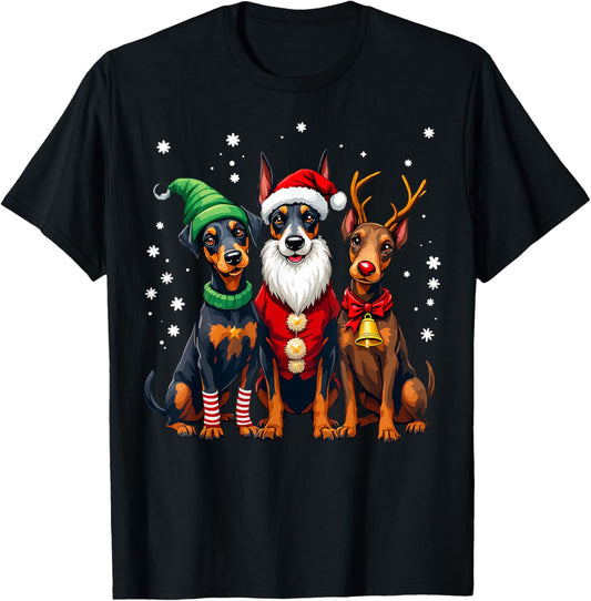 Doberman Pinscher Christmas Dogs Funny Santa Reindeer Elf T-Shirt