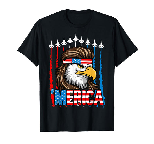 4th Of July Merica USA Flag Bald Eagle Patriotic Fighter Jet T-Shirt for Women Kids Men