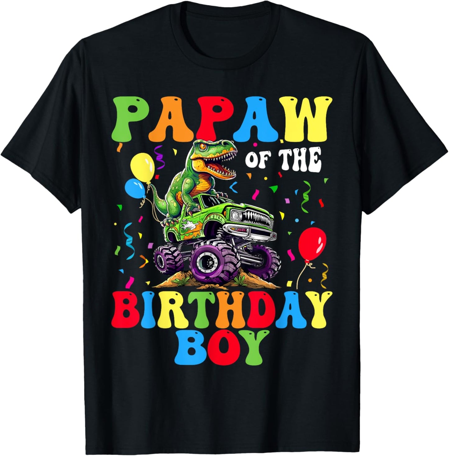 Papaw Of The Birthday Boy Dinosaur Monster Truck T-Shirt