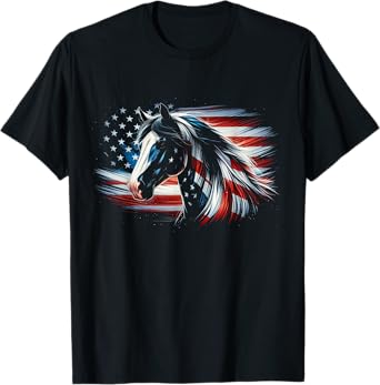 Vintage American Flag Horse Lovers 4th Of July Horse T-Shirt