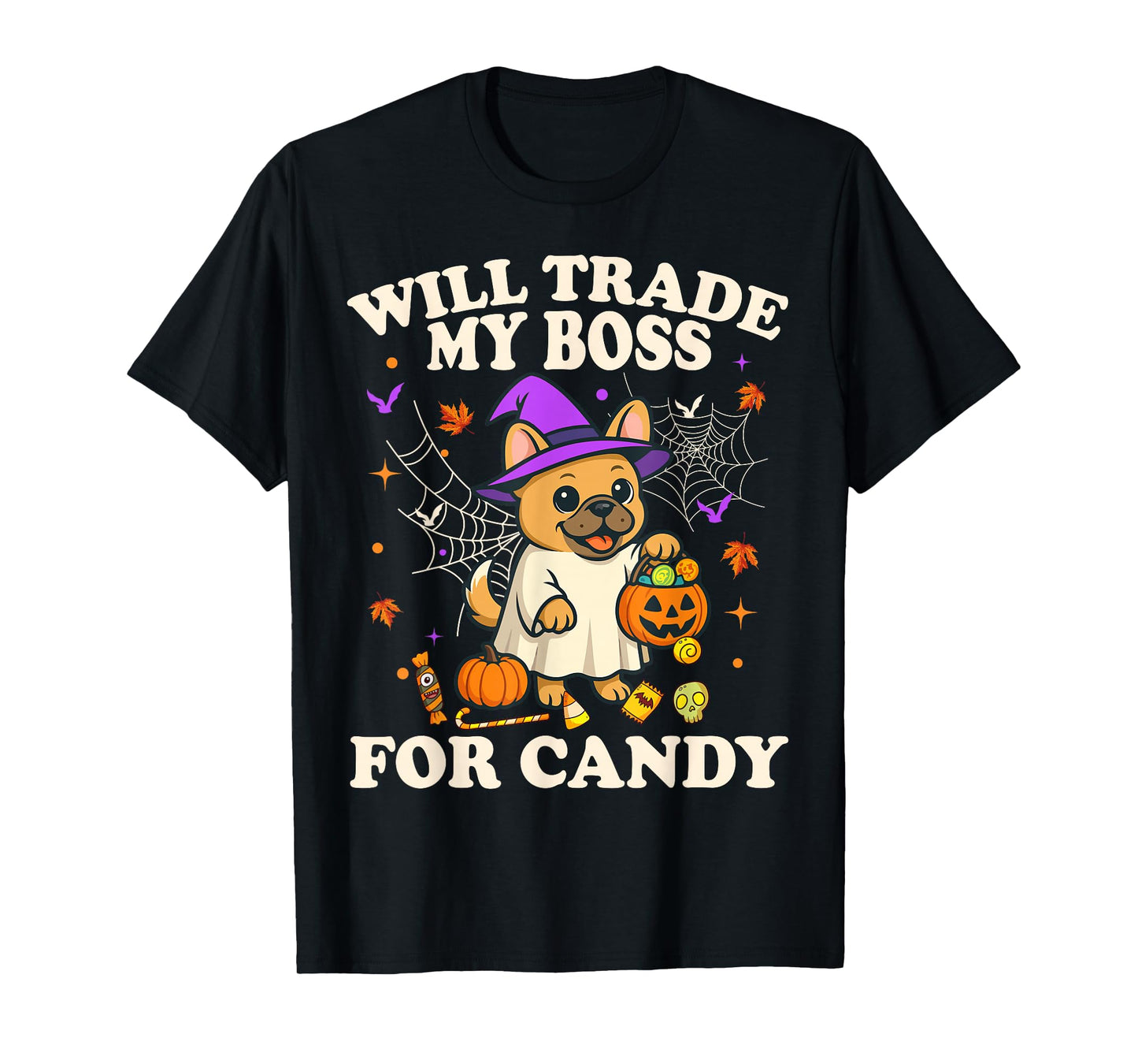 Funny Halloween French Bulldog Dog Candy Trick or Treat T-Shirt