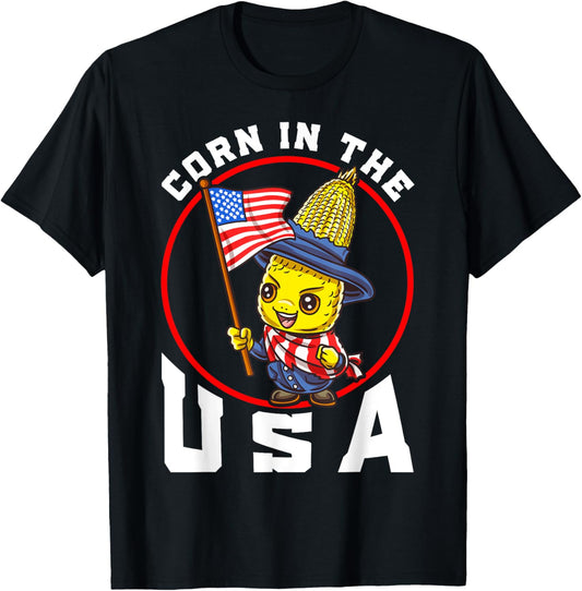 Funny Cute Corn in the USA 4th of July American Flag Lover T-Shirt