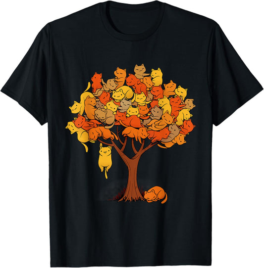 Cat Tree Cat Lover Nature Fall Winter Kitten Kitty Cats T-Shirt