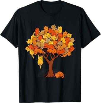 Cat Tree Cat Lover Nature Fall Winter Kitten Kitty Cats T-Shirt