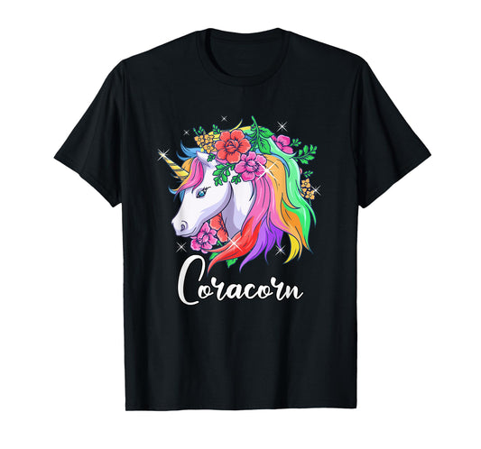 Cute Coracorn Personalized Name Unicorn Cora T-Shirt