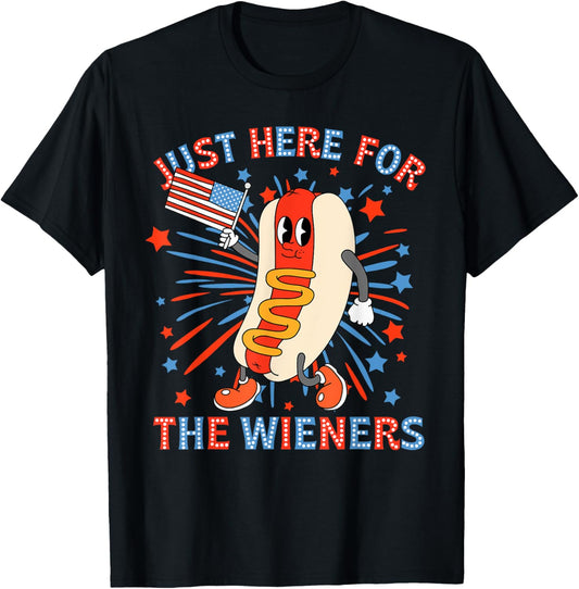 Just Here For The Wieners American Hot Dog USA 4th Of July T-Shirt