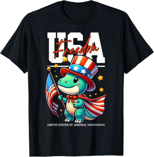 Cute USA Freedom Dinosaur Patriotic American Flag T-Rex Dino T-Shirt