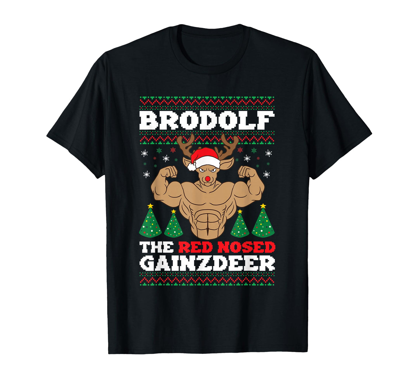 Brodolf Funny Christmas Buff Reindeer Gym Bodybuilding Xmas T-Shirt