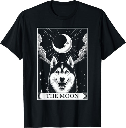 Tarot Card Vintage Crescent Moon Siberian Husky Dog Mom T-Shirt