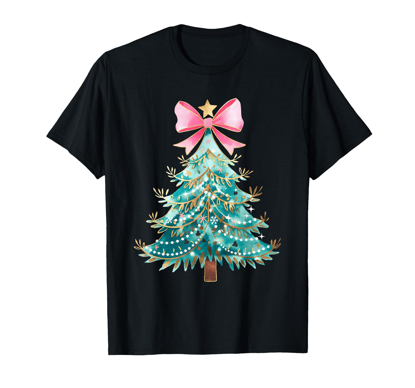 Christmas Tree Bow Pink Christmas Coquette Bow Xmas Holiday T-Shirt