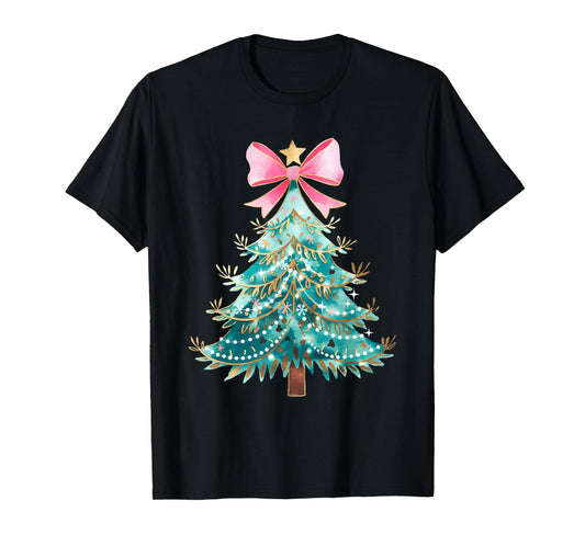 Christmas Tree Bow Pink Christmas Coquette Bow Xmas Holiday T-Shirt