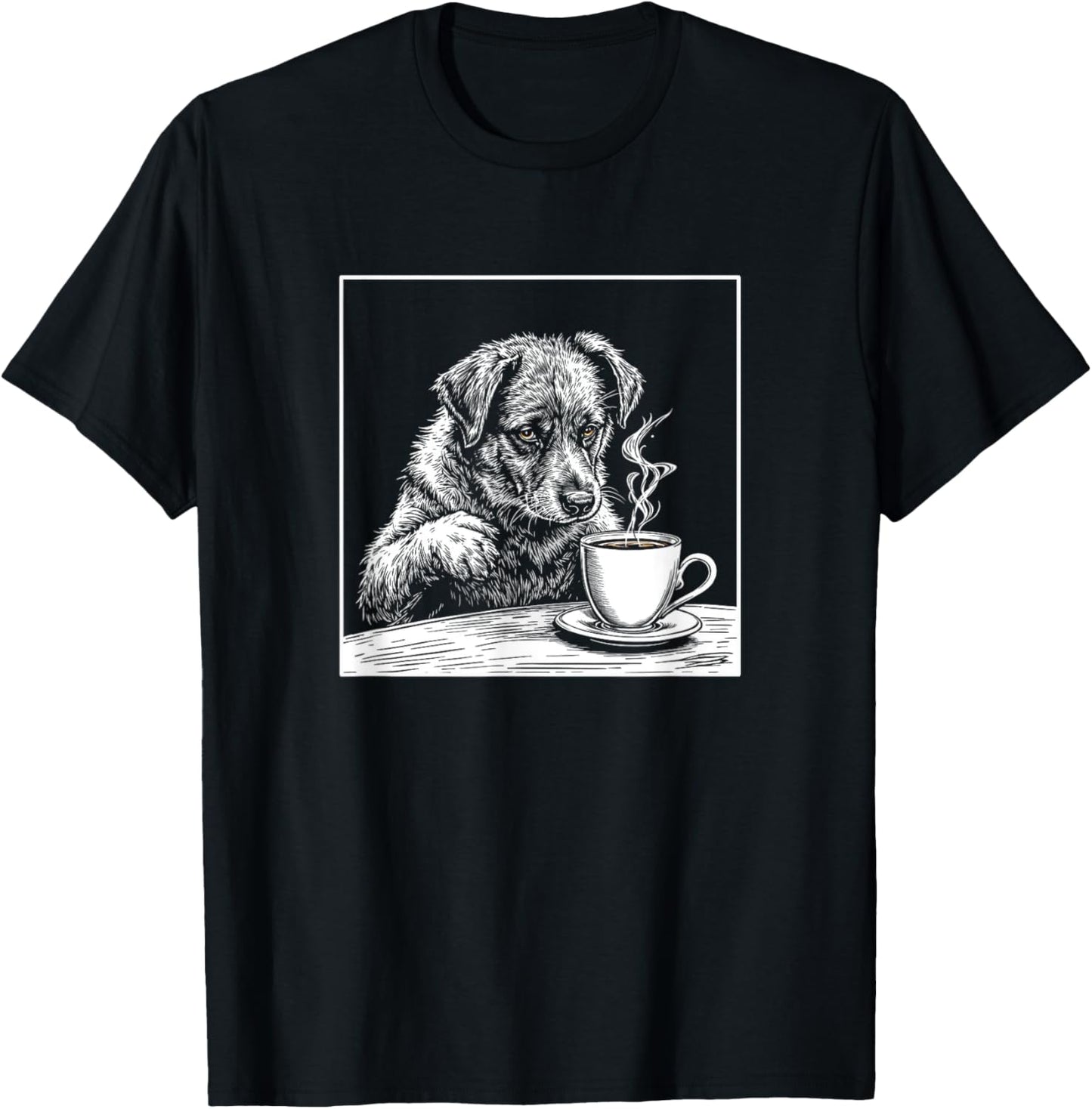 Cute Dog Illustration Drinking Coffee Looking Guilty T-Shirt