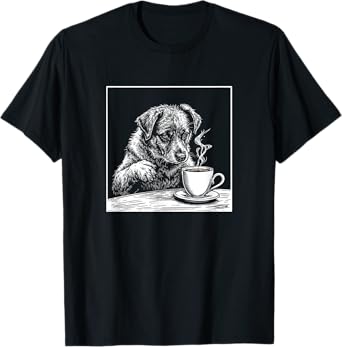 Cute Dog Illustration Drinking Coffee Looking Guilty T-Shirt