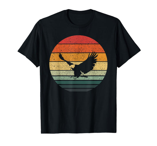 Eagle Hawk Vintage Sunset Tees Retro Art Design Animal Print T-Shirt Black Unisex-Adults Small Classic Fit Pull On Short Sleeve Cotton Blend Machine Wash