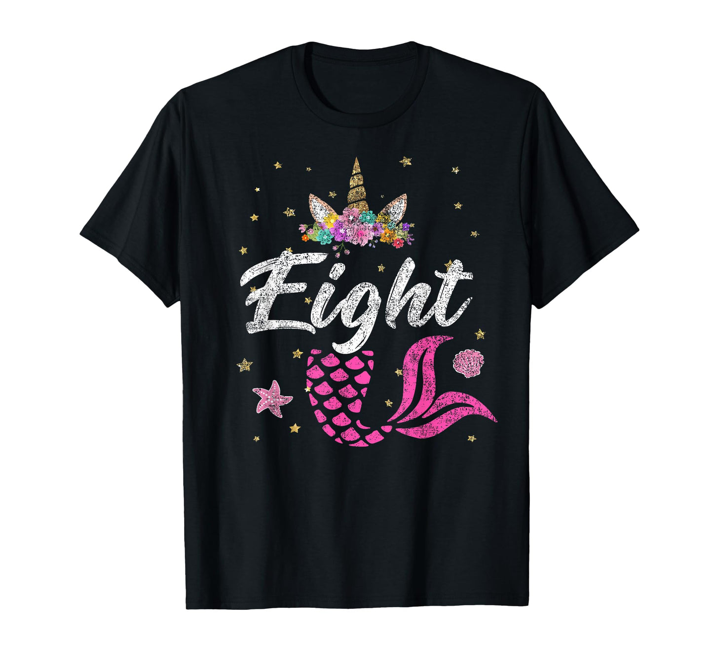 8th Birthday Girl Unicorn Shirt Mermaid Tail 8 Years Old T-Shirt