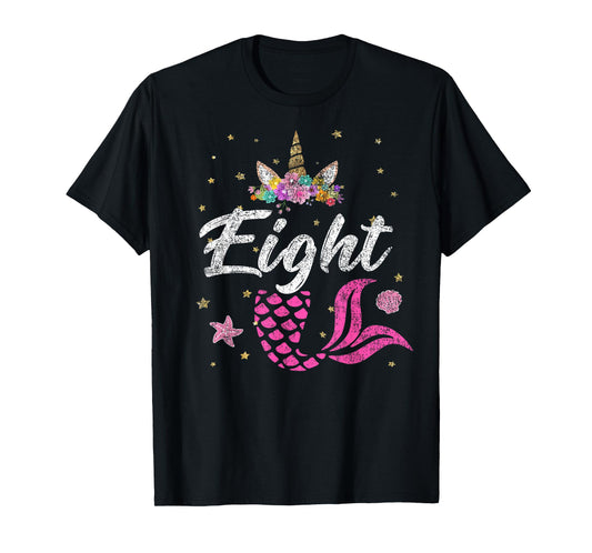 8th Birthday Girl Unicorn Shirt Mermaid Tail 8 Years Old T-Shirt
