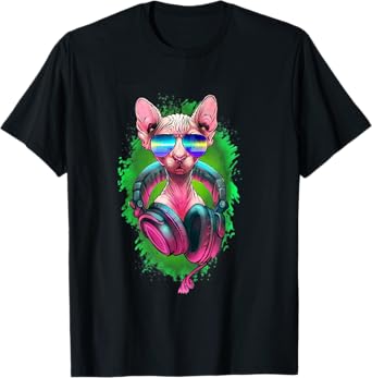 Rave Sphynx EDM Kitty DJ Kitten Cat Hairless Lovers Owner T-Shirt