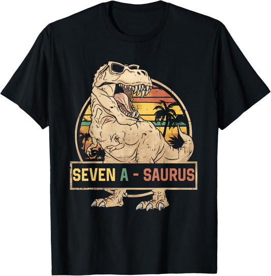 Seven a Saurus Birthday T Rex 7 Year Old Dino 7th Dinosaur T-Shirt