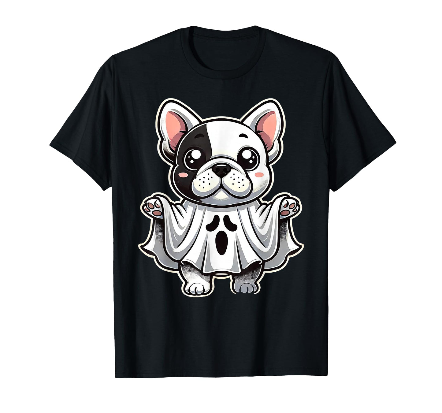 Cute French Bulldog Ghost Costume Puppy Halloween Pup Men Women Kids T-Shirt
