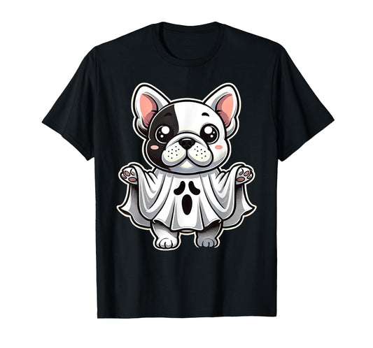 Cute French Bulldog Ghost Costume Puppy Halloween Pup Men Women Kids T-Shirt