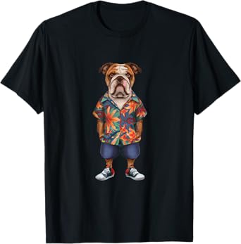 Bulldog Wearing A Hawaiian Shirt And Shorts T-Shirt