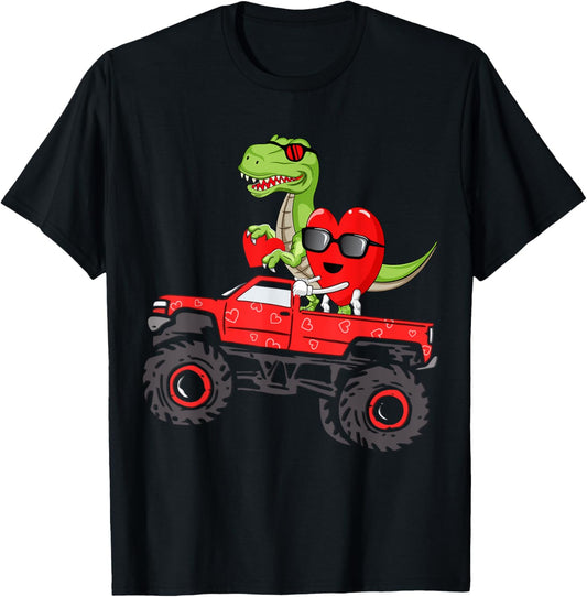 Valentines Day boys kids Toddler Dinosaur heart riding Truck T-Shirt