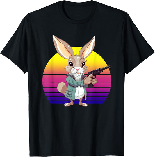 Gangster Bunny With A Gun Funny Rabbit Gun Lovers Design T-Shirt