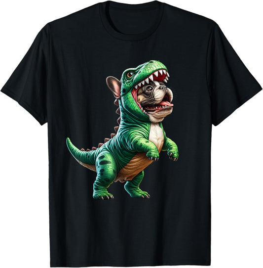 French Bulldog Wearing T-Rex Dinosaur Outfit Funny Dog Lover T-Shirt