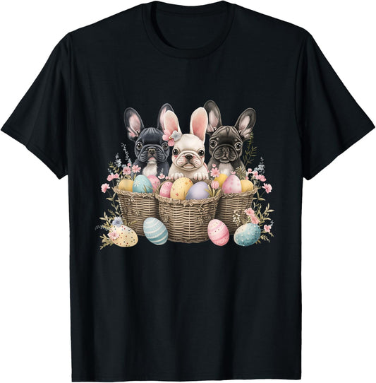 Easter Three Frenchie Shirt Easter Bunny Ears Easter Egg T-Shirt