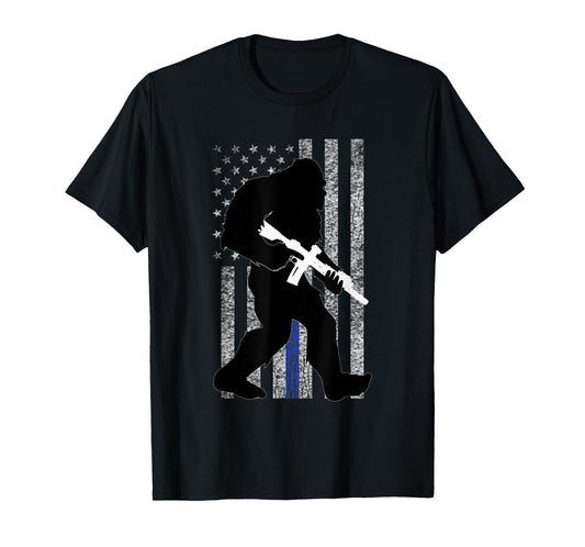 Bigfoot 2nd Amendment Right to Bear Arms Thin Blue Line T-Shirt