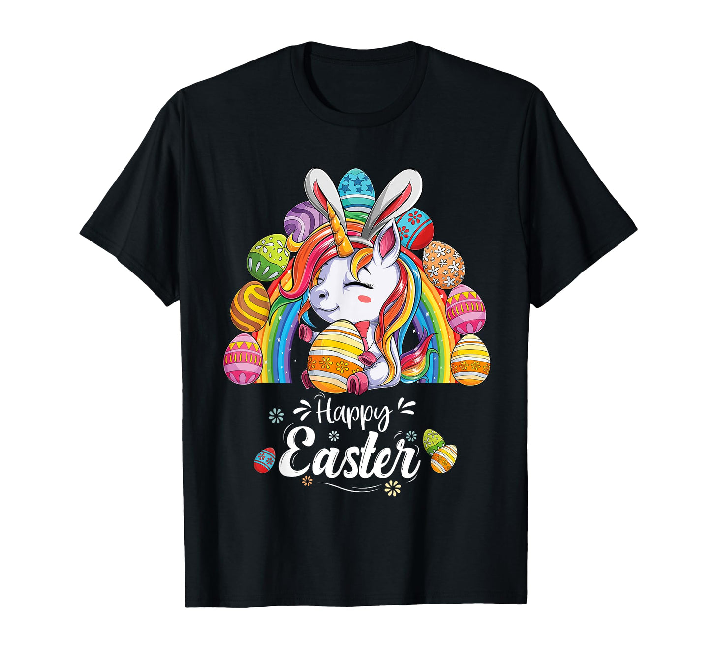 Unicorn Happy Easter Day bunny Rainbow egg Girls Kids T-Shirt