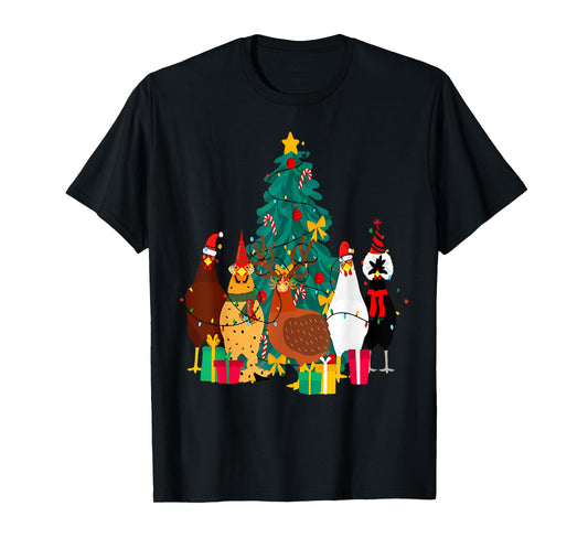 Cute Christmas Chickens Santa Farm Chickens Animals Pajamas T-Shirt