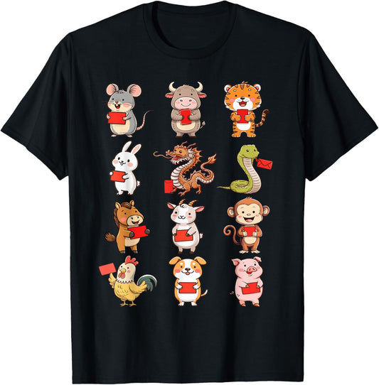 Chinese Zodiac Animals Rabbit Snake Horse Chinese New Year T-Shirt