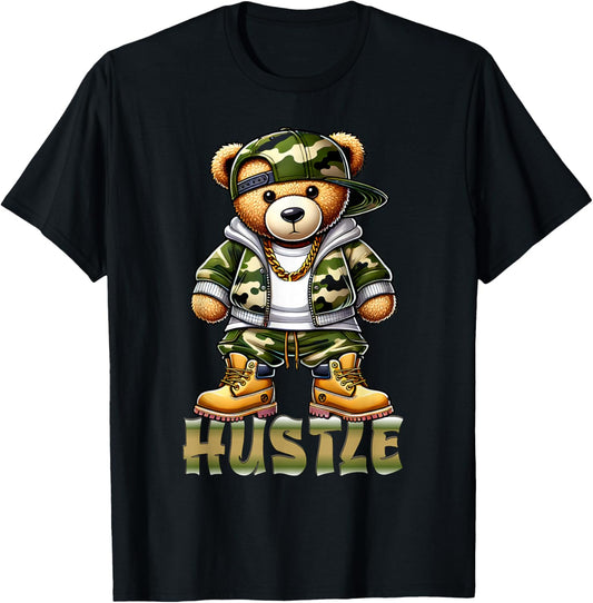 Camo Hip Hop Teddy Bear Camouflage Gangsta Streetwear Hustle T-Shirt