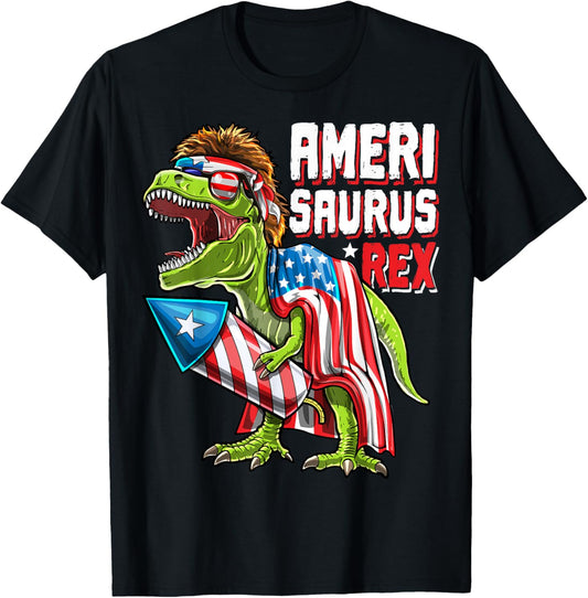 Amerisaurus Rex Dinosaur 4th of July Firework Shirt Kids T-Shirt