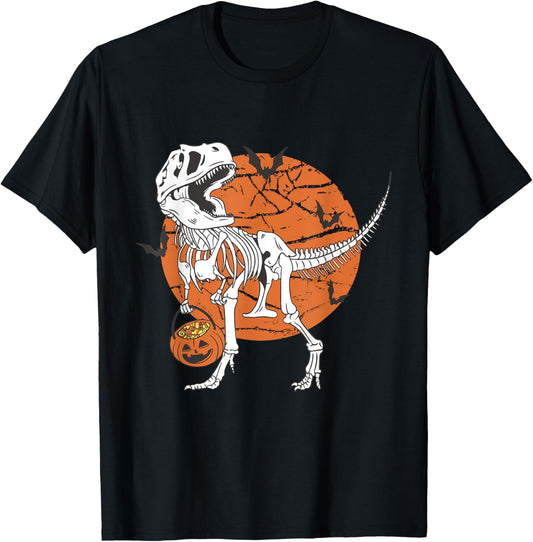 Halloween Boys Dinosaur Skeleton T rex Scary Pumpkin Moon T-Shirt