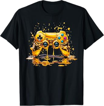 Gold Splash Video Game Controller Golden Gamer Gaming T-Shirt