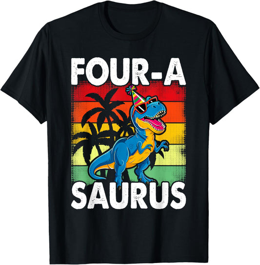 4 Years Old Dinosaur 4th Birthday T Rex Dino Four Saurus T-Shirt