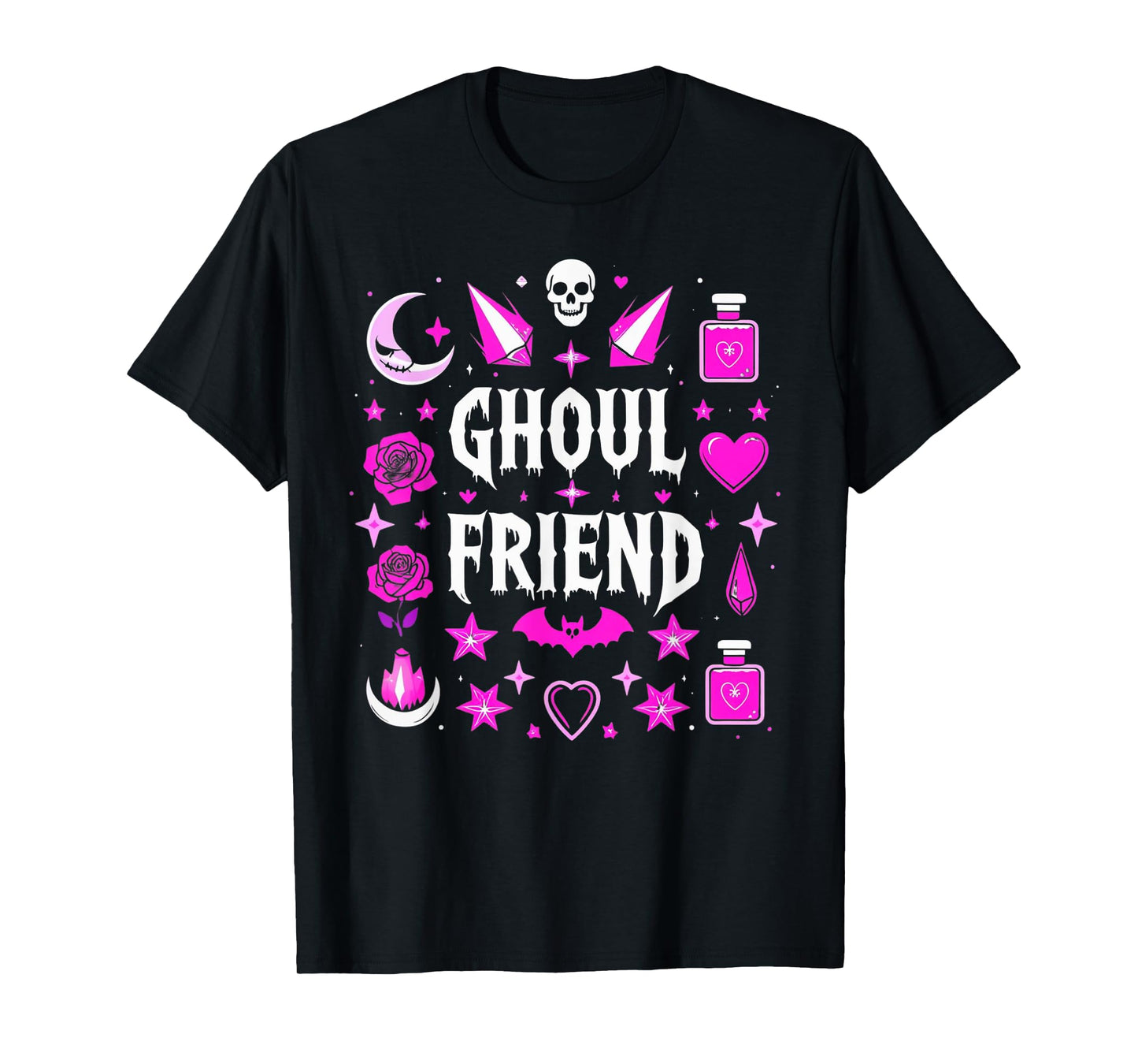 Witchy Pink Ghoul Friend Halloween Collage Womens Top T-Shirt