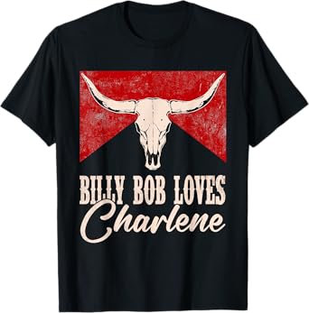 Billy Bob Loves Charlene Western Bull-Skull Retro T-Shirt