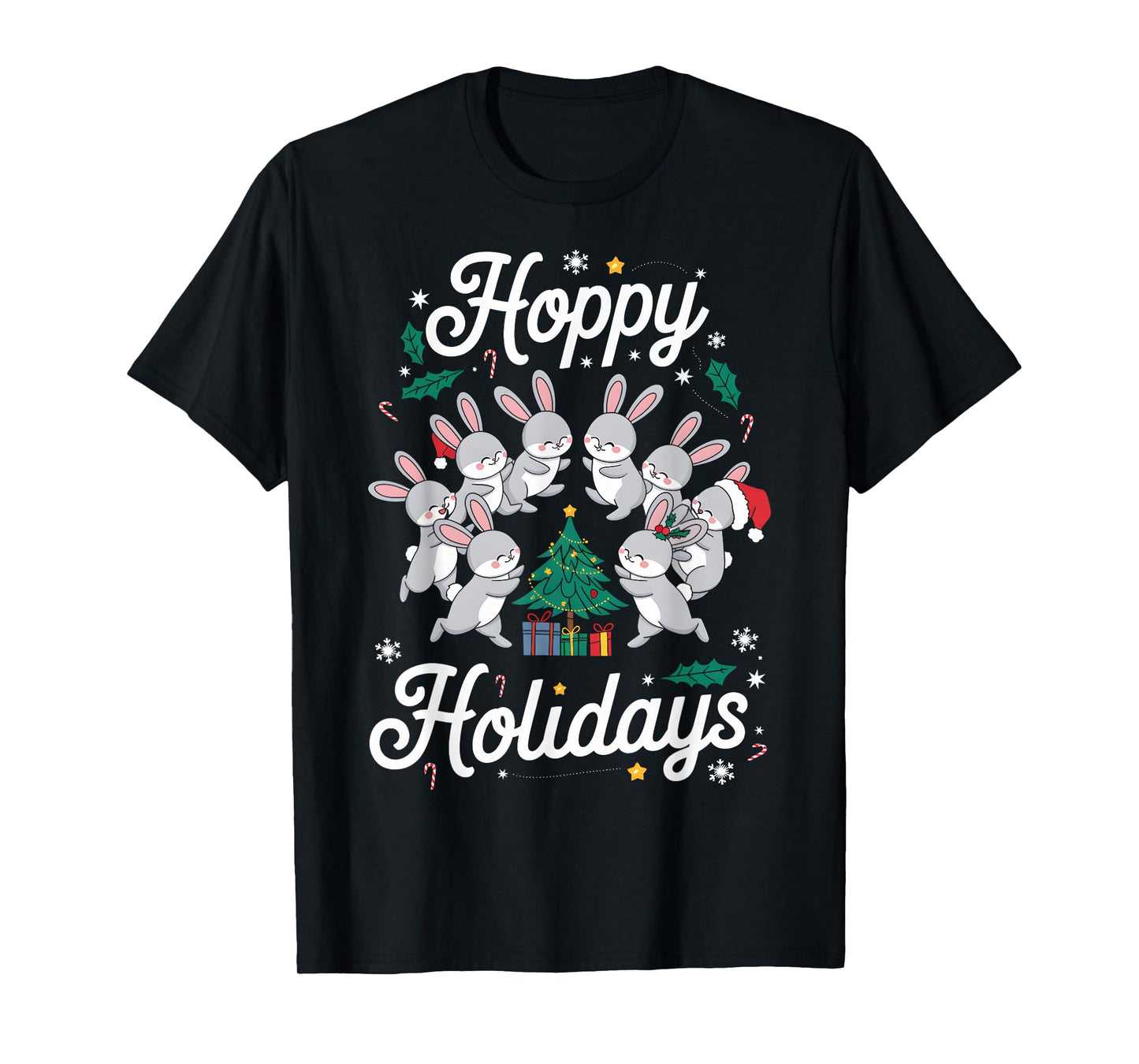 Hoppy Holidays Bunny Christmas Cute Rabbit Pajama Family T-Shirt