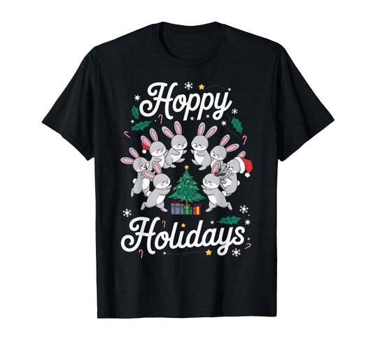 Hoppy Holidays Bunny Christmas Cute Rabbit Pajama Family T-Shirt