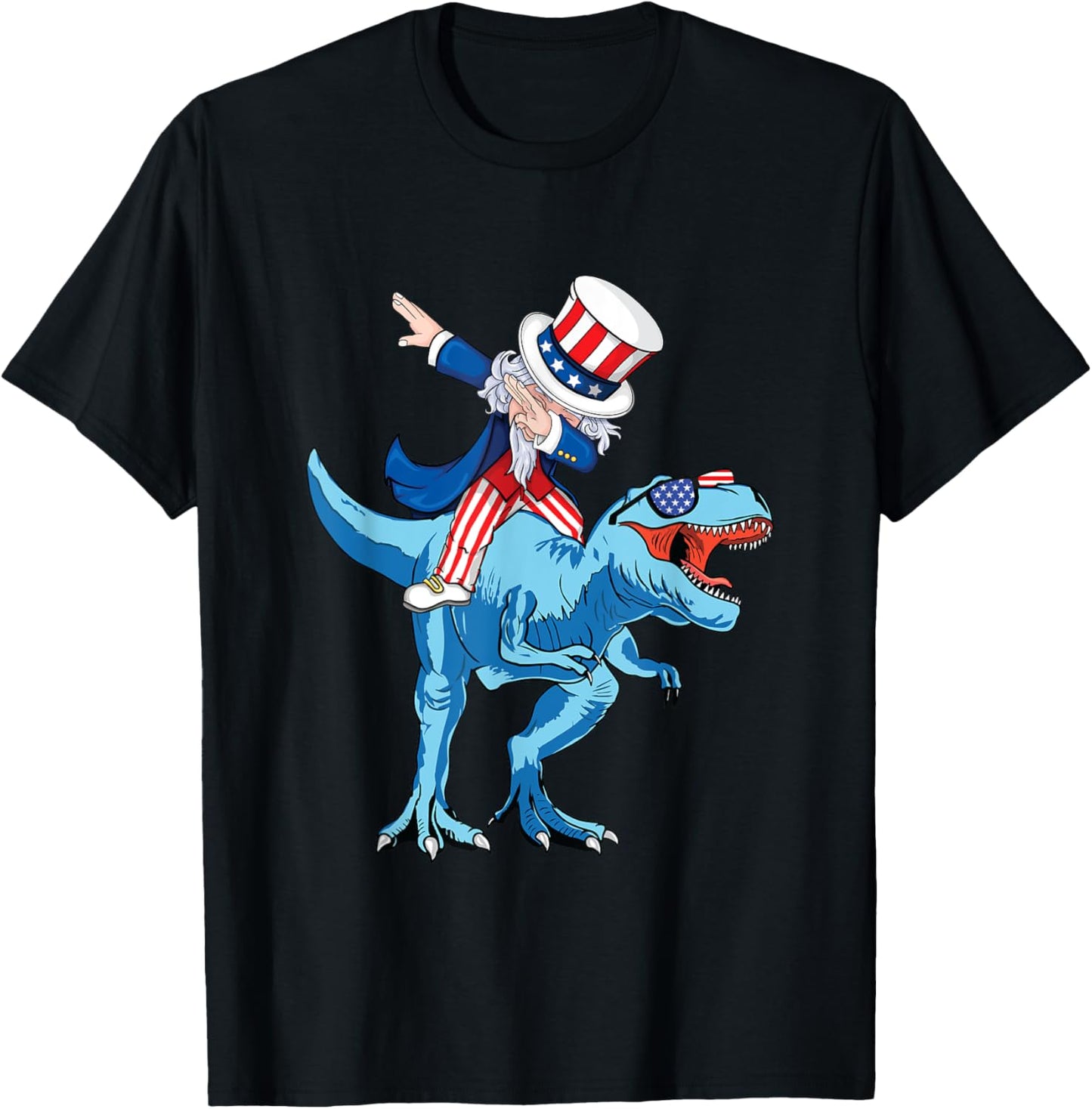 Funny Dabbing Uncle Sam Riding Dinosaur T Rex 4th of July T-Shirt