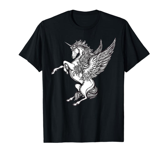 Victorian Unicorn Tshirt - Magic Fairy Pegasus Engraving Tee T-Shirt