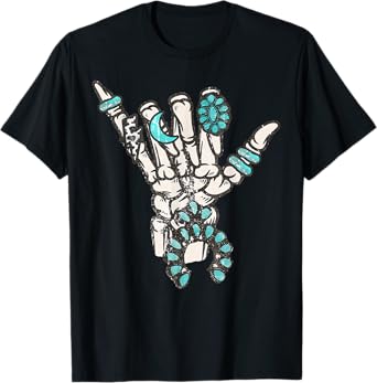 Western Turquoise Rings Skeleton Hands Cowgirl T-Shirt
