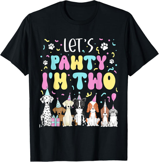 Kids Lets Pawty I'm Two Pet Puppy Dog Theme Birthday Party T-Shirt