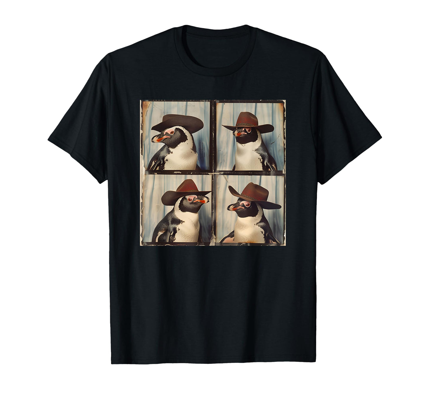 Penguin In Hat Funny Zoo Animal Photobooth Penguin Cowboy T-Shirt