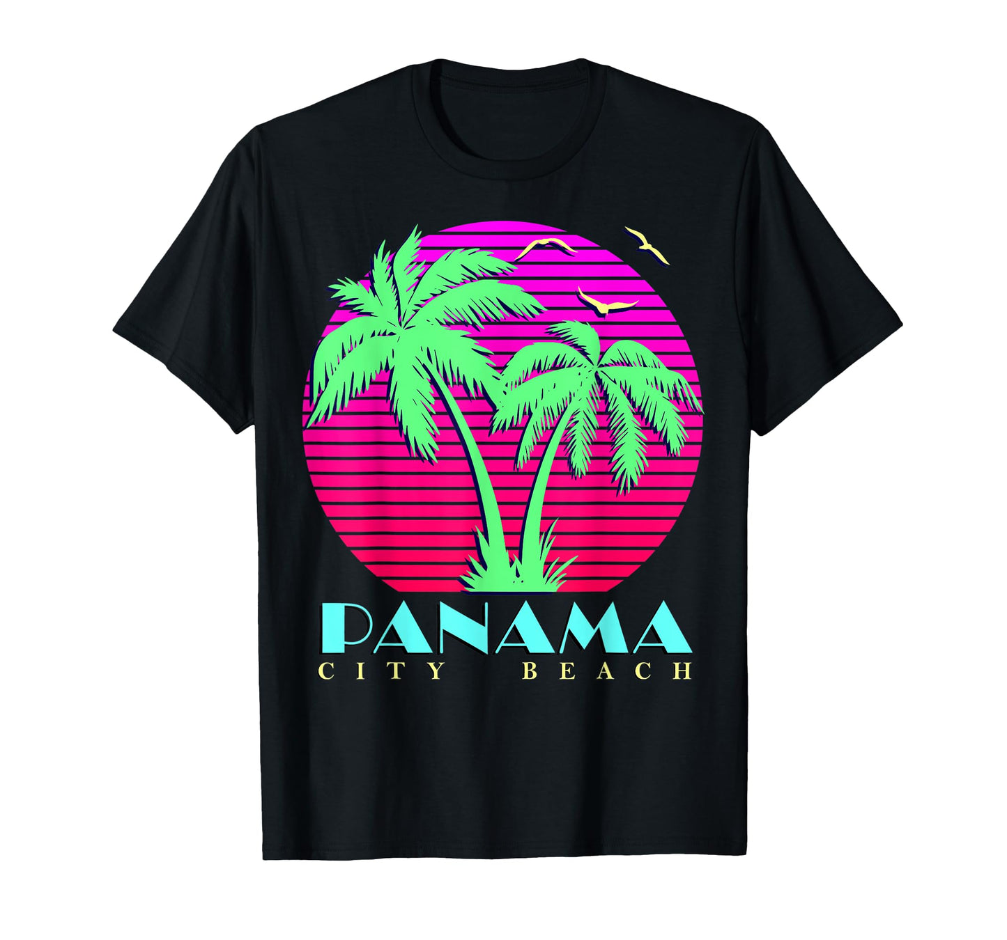 Panama City Beach 80s Palm Trees Summer Sunset sun T-Shirt