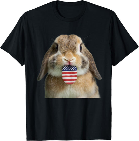 USA Tongue Patriotic American Flag Funny Rabbit T-Shirt